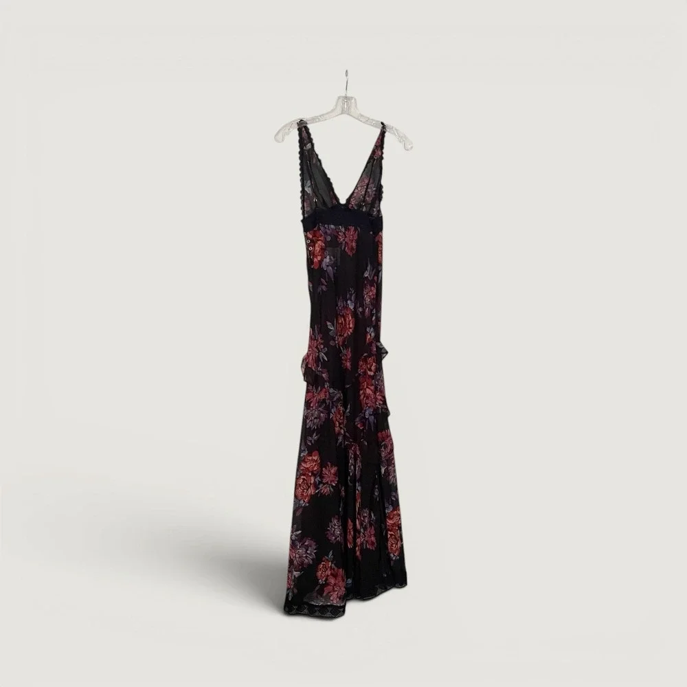 NWT Intimately Free People Sheer Black Floral Nightgown Lace Maxi Size XS